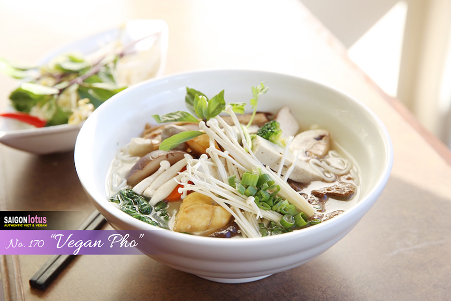 Our healthy food menu - Vegan Pho noodle soup at Saigon Lotus restaurant in Chinatown Toronto
